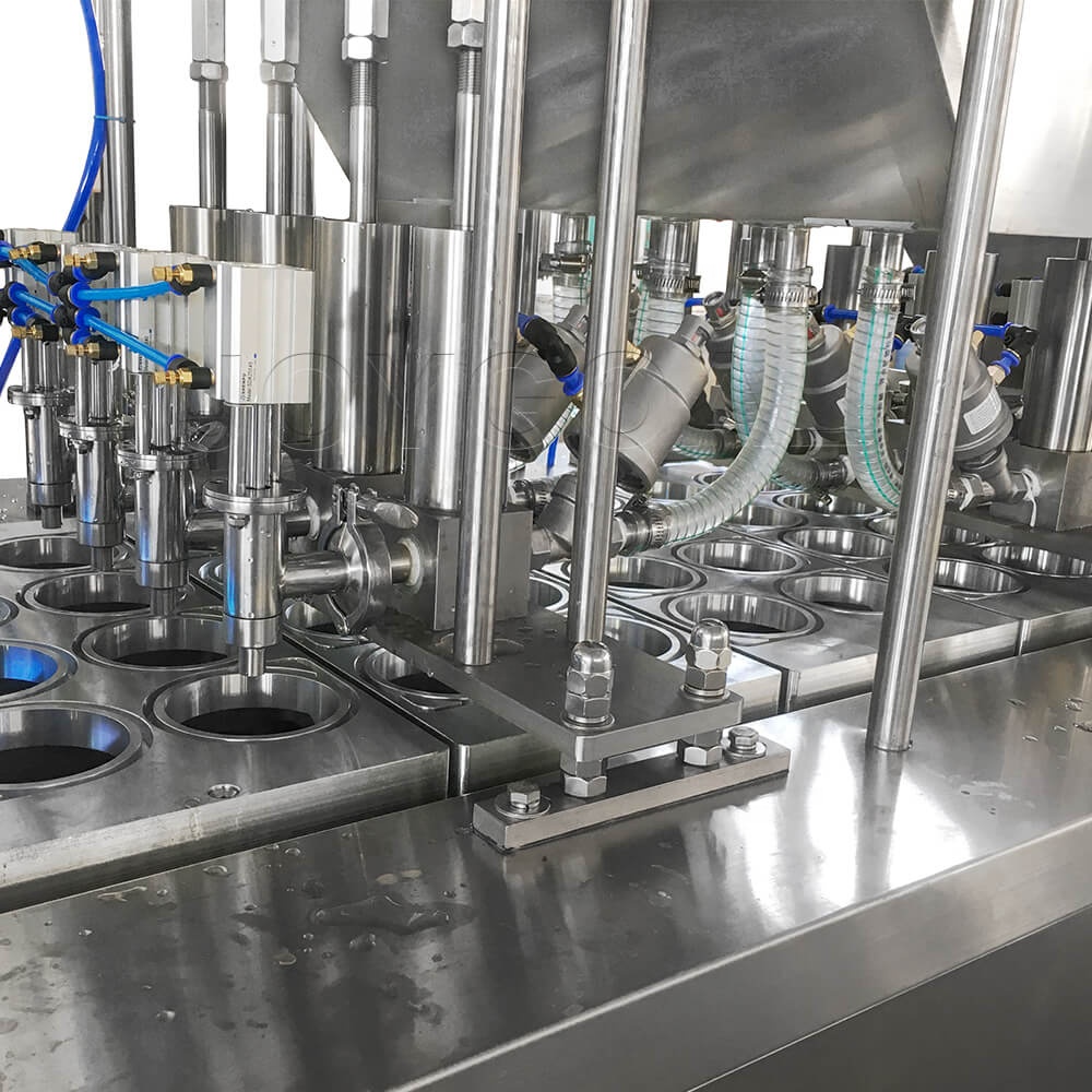 BHJ-8 automatic UV sterilization liquid solid particles juice water yongurt cup sealing and filling machine