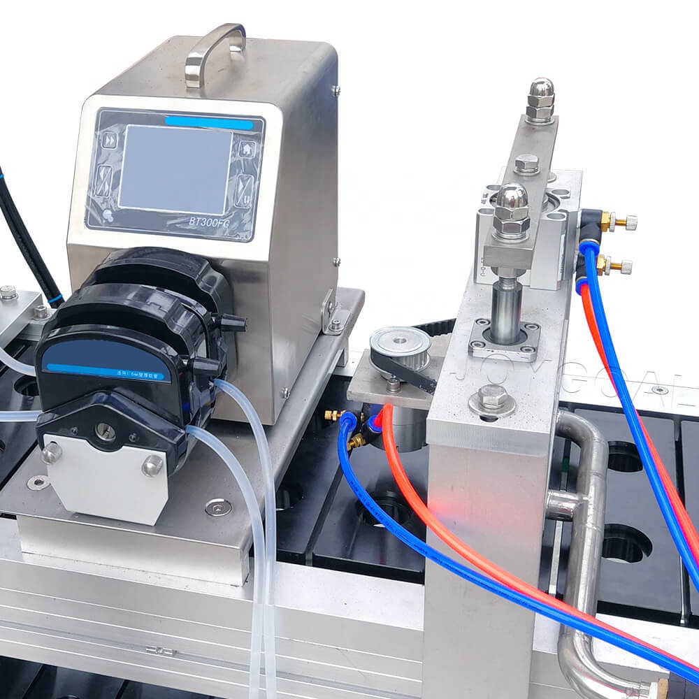 KFP-2 automatic nespresso coffee capsule filling and sealing machine and Vibration plate of hoist and flavour adding