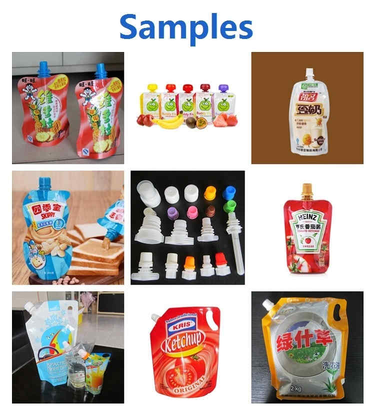 Samples of ZLD series automatic spout pouch filling and capping machine